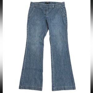 Theory Tara 100% Cotton Wide Leg Blue Denim Trouser Cut Jeans